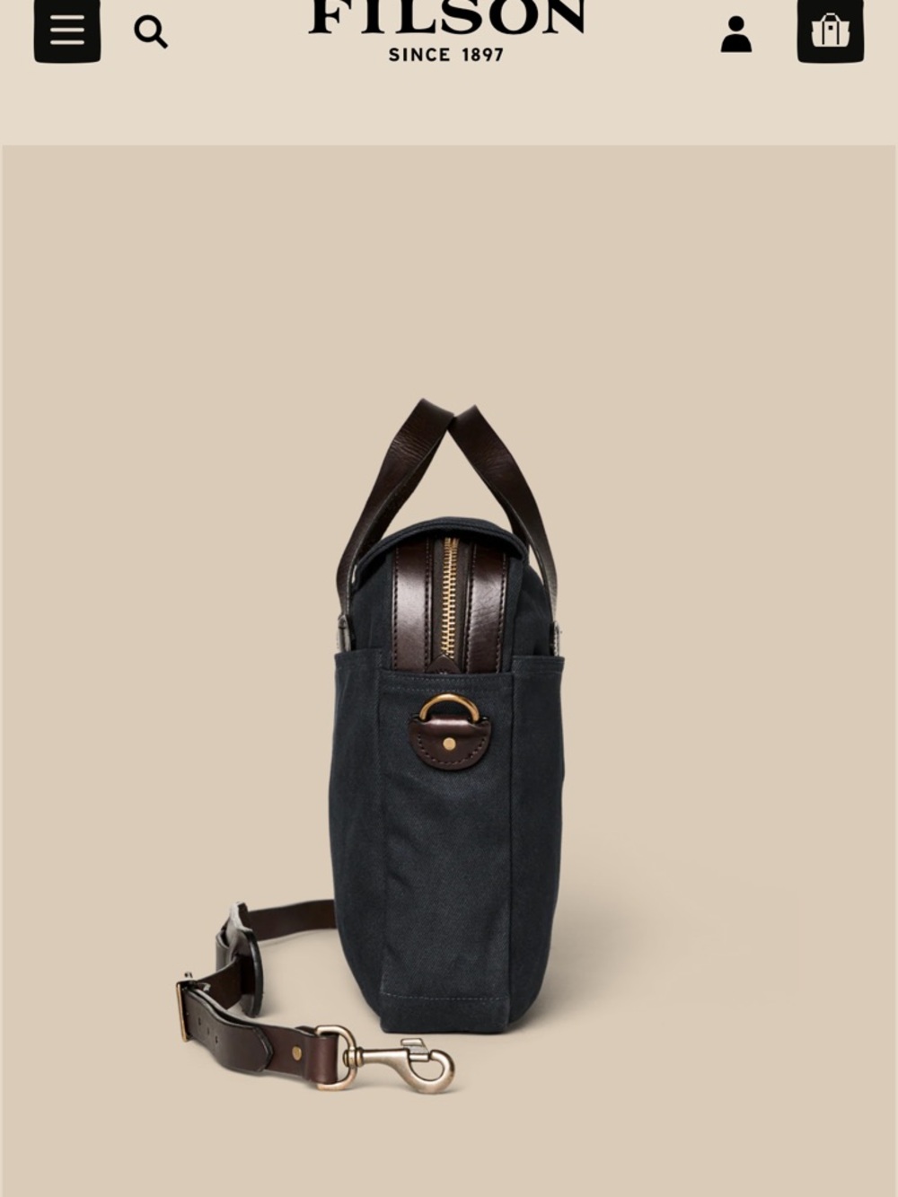 Filson Rugged Twill Original Briefcase - Navy with Brown Leather Trim - Picture 5 of 16